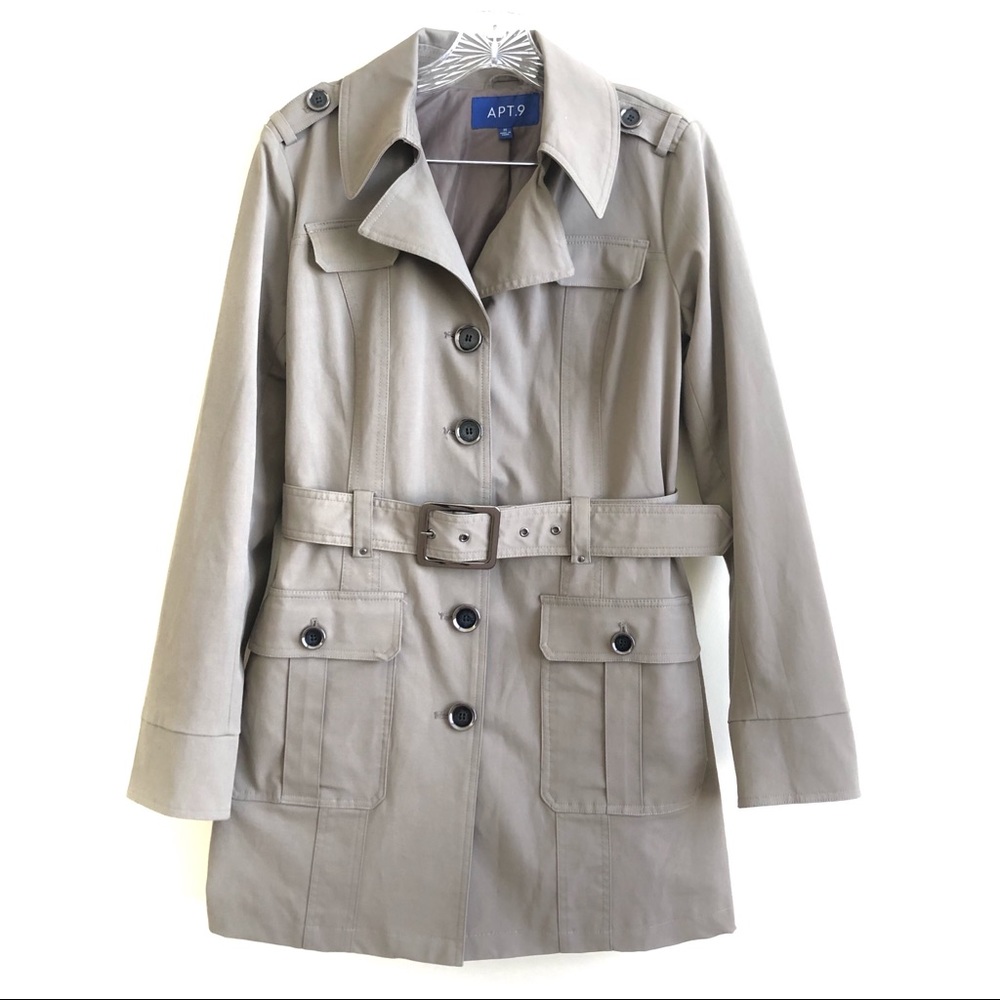 APT 9 Women Belted Trench Coat Grey M